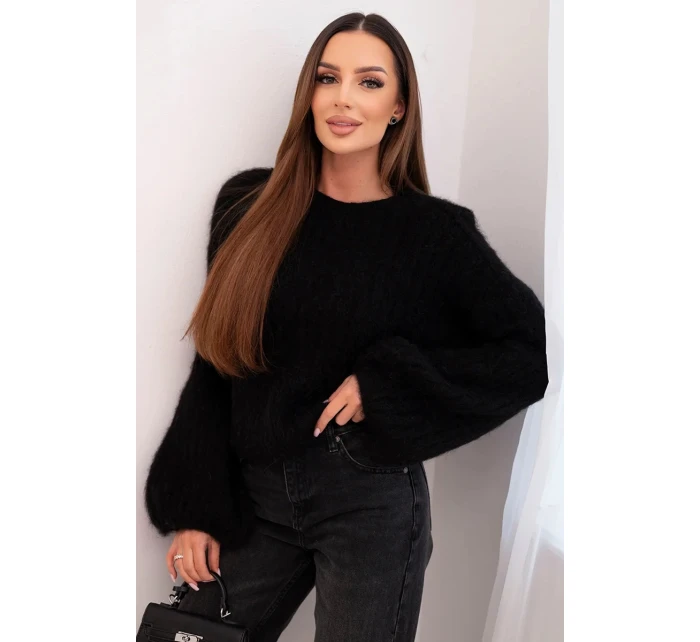 Svetr dámský z mohairu s bufáčovými rukávy malinová Svetr dámský z mohairu s bufáčovými rukávy malinová