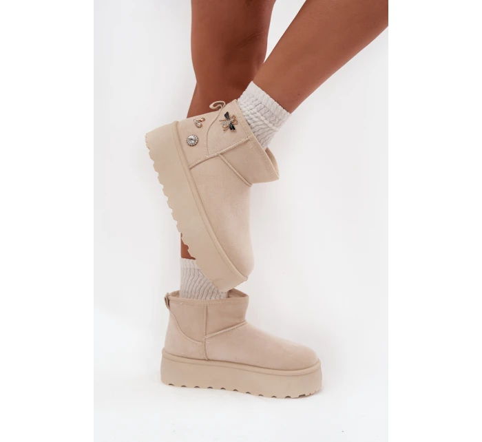Dámské sněhule na platformě s přezkami světle béžové model 21714207 - Boto
