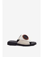 Kožené dámské geometrické pantofle Maciejka K7479-01 Béžovo-černé