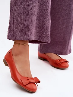 Kožené baleríny s mašlí Maciejka P6802-18 Oranžové