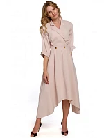 Dámské šaty s ozdobnými knoflíky K086 béžové - Makover
