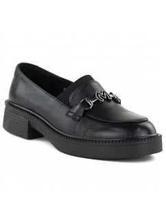 Dámské kožené mokasíny na silné podrážce černé Vinceza 39985