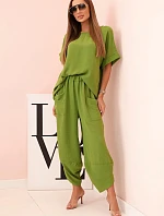 Komplet z viskózy blůza + kalhoty olivová