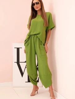 Komplet z viskózy blůza + kalhoty olivová