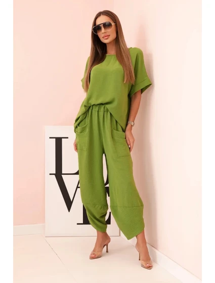 Komplet z viskózy blůza + kalhoty olivová Komplet z viskózy blůza + kalhoty olivová