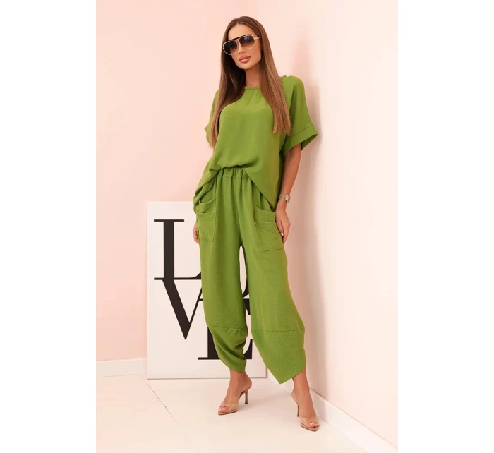 Komplet z viskózy blůza + kalhoty olivová Komplet z viskózy blůza + kalhoty olivová