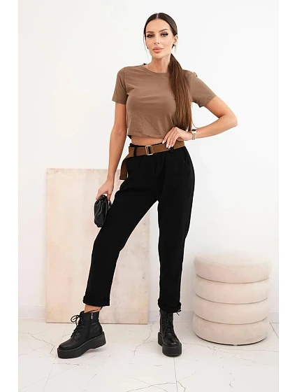 Dámské kalhoty s páskem v model 21407167 černé - K-Fashion