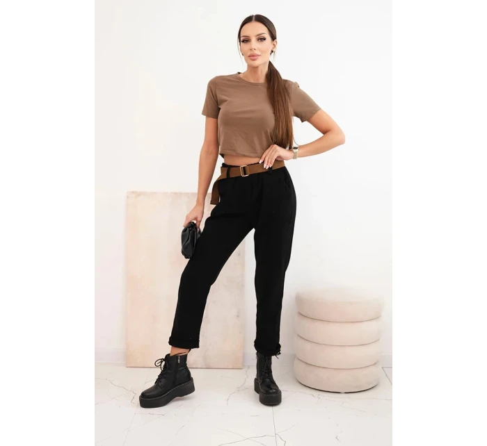 Dámské kalhoty s páskem kordové černé Dámské kalhoty s páskem kordové černé