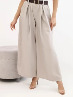 Dámské kalhoty se širokými nohavicemi a páskem tmavě béžové
