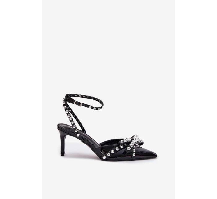 Zdobené Lakované Lodičky S Odkrytou Patou Černé Redaine