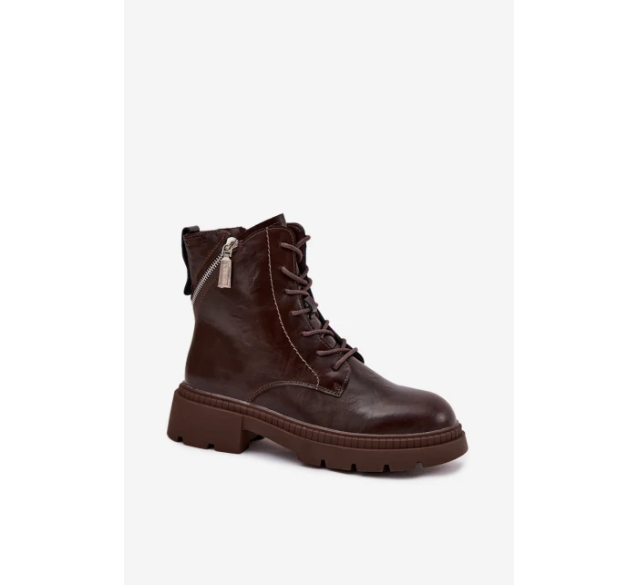 Kožené dámské pracovní kozačky s vyhříváním Big Star SS274453 hnědé