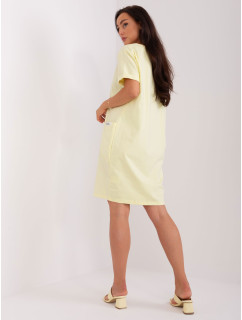 Světle žluté mikinové basic šaty s kapsami