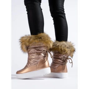 Designové  sněhule dámské růžové platforma