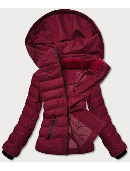 Dámská zimní bunda ve vínové bordó barvě s kožišinovým stojáčkem (5M769-06)