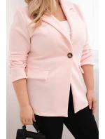 Dámská viskózová bunda Plus Size s dlouhým rukávem a límcem cukrově růžová