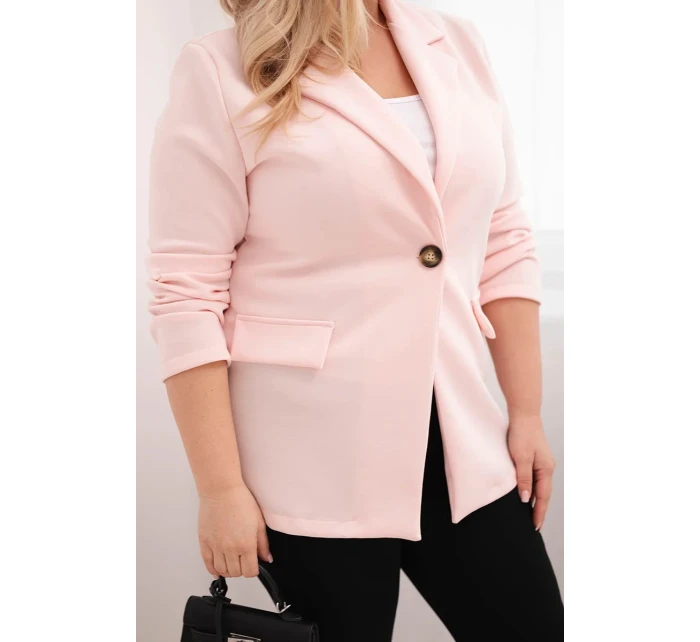 Dámská viskózová bunda Plus Size s dlouhým rukávem a límcem cukrově růžová