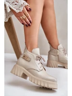 Dámské Kožené Kotníkové Boty S  Svrškem Béžové model 21677153 - Zazoo