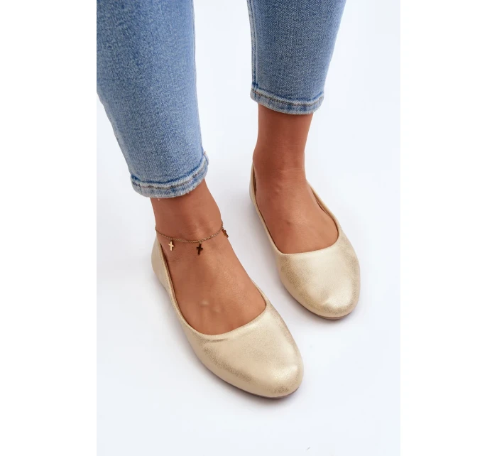 Kožené klasické balerínové lodičky zlaté Stacee