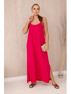 Dlouhé šaty bez ramínek fuchsie