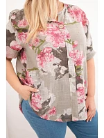 Dámská bavlněná halenka ve velikosti Plus s výstřihem do V v květinovém vzoru fango