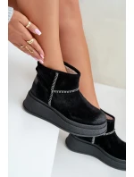 Kožené Semišové Sněhule Boty Na Platformě A Podpatku Hnědé Maciejka 06769-01 Černé