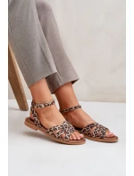 Kožené Dámské Sandály Na Plochém Podpatku Leopardí Zazoo model 21682224 Hnědé - Boto