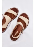 Dámské kožené ploché sandály model 21692915 béžové - Zazoo Dámské kožené ploché sandály model 21692915 béžové - Zazoo