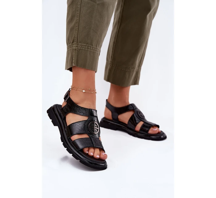 Kožené dámské sandály lakované s ozdobným detailem Artiker 56C0691 černé