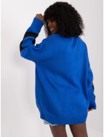 Kobaltově modrý dlouhý oversize svetr s nápisem