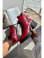 Kožené dámské boty Vinceza – červené, zateplené, na širokém podpatku Kožené dámské boty Vinceza – červené, zateplené, na širokém podpatku