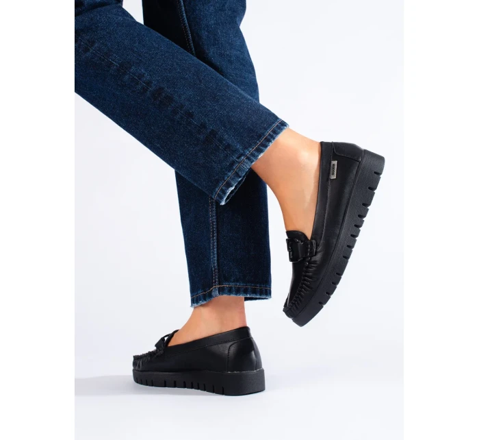 Praktické mokasíny dámské černé platforma Praktické mokasíny dámské černé platforma