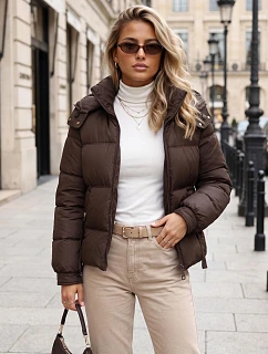 Kurtka damska zimowa pikowana z kapturem brązowa model 22361773 - FashionStreet