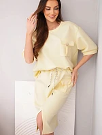 Dámský máslový komplet s halenkou a midi sukní žlutý