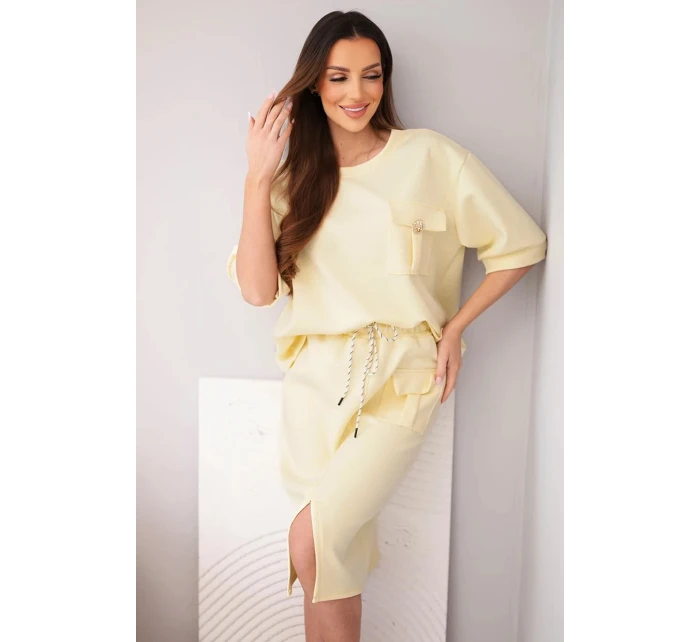 Dámský máslový komplet s halenkou a midi sukní žlutý