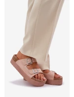 Dámské Pantofle Na Masivní Platformě S Přezkami Růžové Aramia Dámské Pantofle Na Masivní Platformě S Přezkami Růžové Aramia