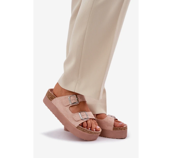 Dámské Pantofle Na Masivní Platformě S Přezkami Růžové Aramia Dámské Pantofle Na Masivní Platformě S Přezkami Růžové Aramia