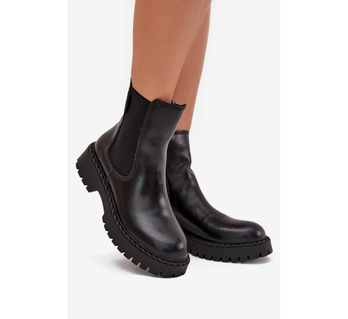Kožené dámské botky s zipem Big Star OO274109 černé Kožené dámské botky s zipem Big Star OO274109 černé