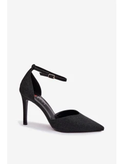 Lesklé dámské lodičky s páskem - černé Joranne