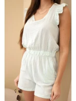 Dámský bavlněný overal bez rukávů s vázáním v pase ecru