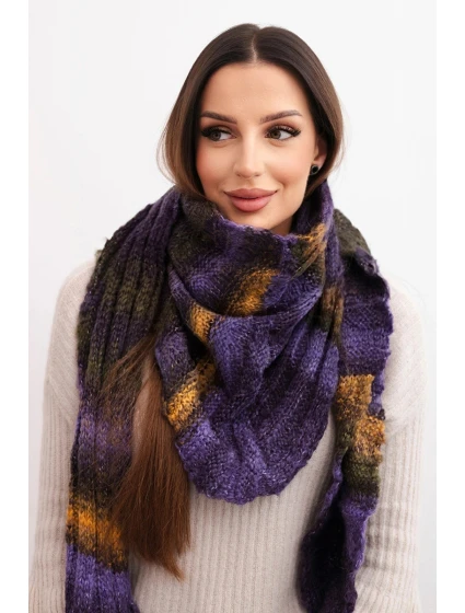 Komin dámský vlněný melírovaný měkký šátek na zimu KN20 fialový