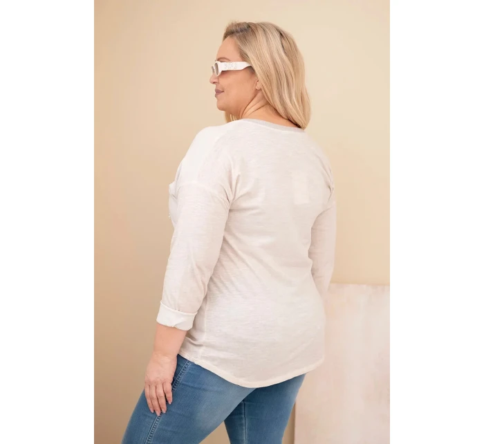 Dámská blůza Plus Size s potiskem a perlami béžová