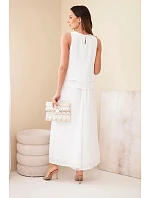 Dámský komplet z viskózy s topem bez rukávů a širokými kalhotami s ozdobným zakončením ecru