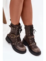 Zateplené workery dámské s přezkami hnědé model 21715308 - Boto Zateplené workery dámské s přezkami hnědé model 21715308 - Boto