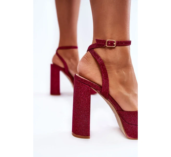 Dámské sandály třpytivé na podpatku Tmavě růžove Rosel Dámské sandály třpytivé na podpatku Tmavě růžove Rosel