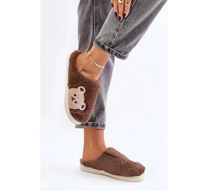Dámské Chlupaté Pantofle S Medvídkem Hnědé Fiorinella