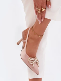 Dámské lodičky s mašlí a odhalenou patou – béžové Derissa