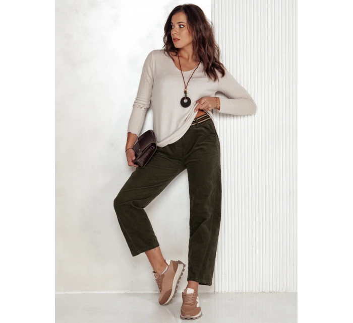 Dámské kalhoty s páskem olivové model 21981981 - Dstreet
