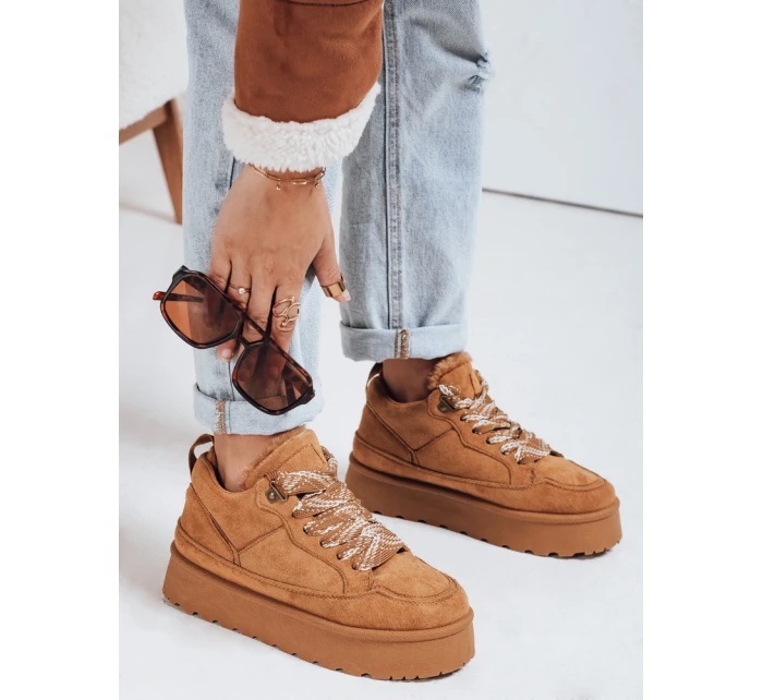 Dámské tenisky s kožešinou na platformě camel FashionStreet ZY1068 Dámské tenisky s kožešinou na platformě camel FashionStreet ZY1068