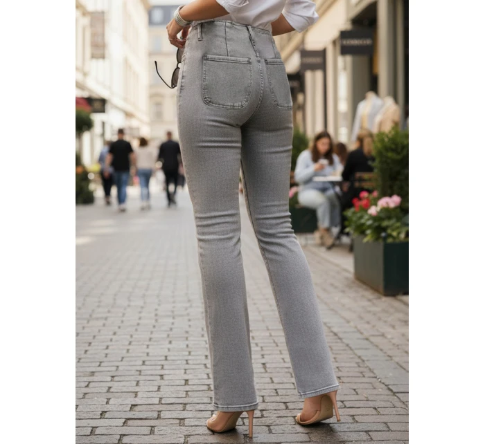 Dámské džíny s vysokým pasem a širokými nohavicemi šedé FashionStreet UY2875 Dámské džíny s vysokým pasem a širokými nohavicemi šedé FashionStreet UY2875