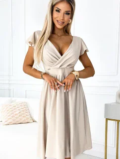 425-7 MATILDE Šaty s výstřihem a krátkými rukávy - béžové